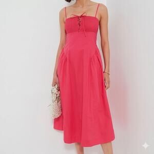 HYACINTH HOUSE  Watermelon Pink Smocked Serafina Midi Dress Size XS NWT